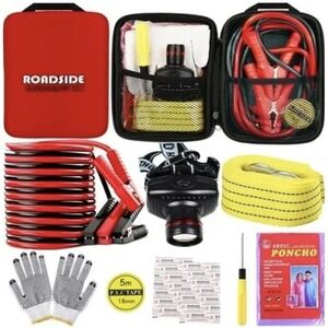 Car Roadside Emergency Kit, with Jumper Cables Automotive Kit,Car Safety Red